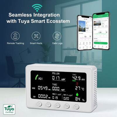 CE FCC Gecertificeerde OEM ODM Smart Tuya 10-in-1 IAQ Detector PM1.0/PM2.5/CO2/CO/TVOC/POLLEN/AQI Monitor met RS485